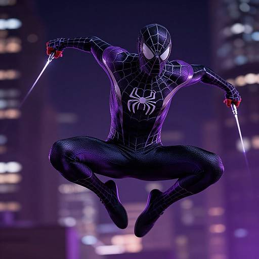 Dynamic Black and Purple Spider-Man Leap