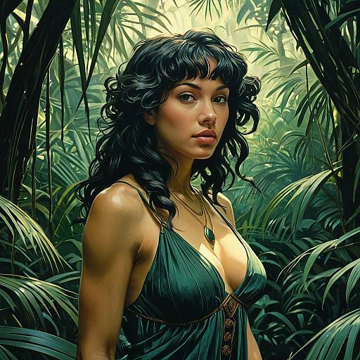 Woman in Jungle with Green Dress