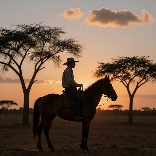 Silhouetted Horseman at Sunset