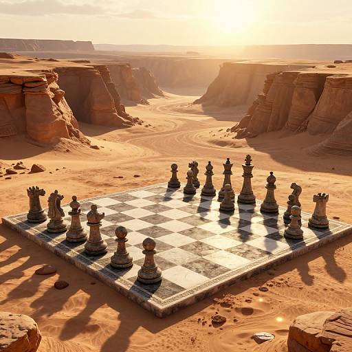 Surreal 3D Ancient Chessboard Scene