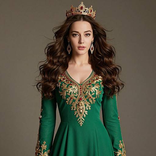Regal Woman in Emerald Dress