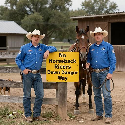 Cowboys and Horse in Rustic Barnyard