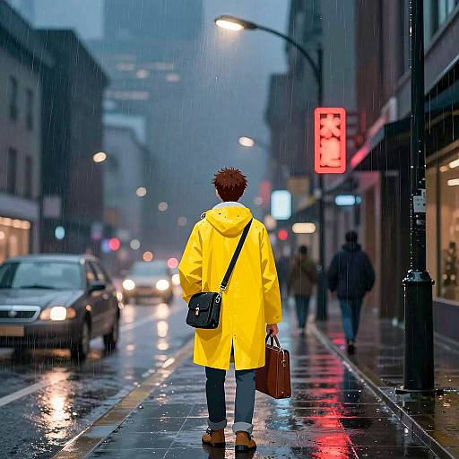 Rainy Night City Street Scene