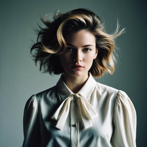 Female Model with Blowout Hairstyle and Elegant Blouse