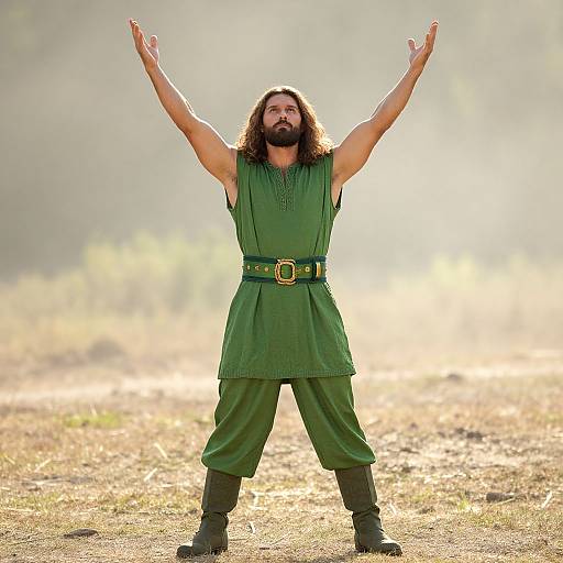 Heroic Man in Vibrant Green Pose