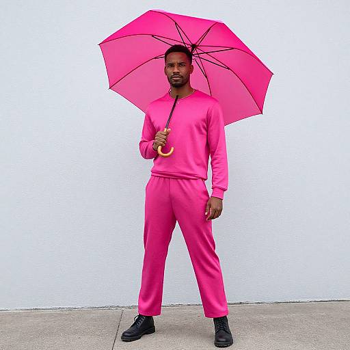 Adult in Magenta Costume with Umbrella