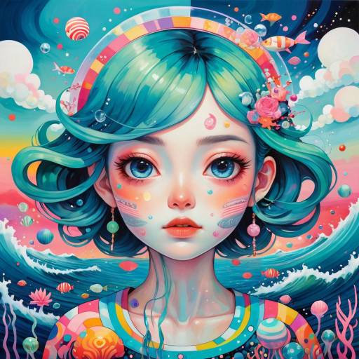 Psychedelic Woman in Ocean Landscape