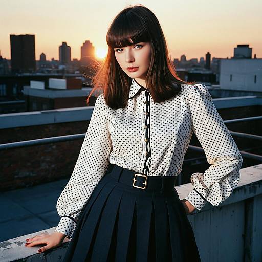 Fashion Model on Urban Rooftop at Sunset