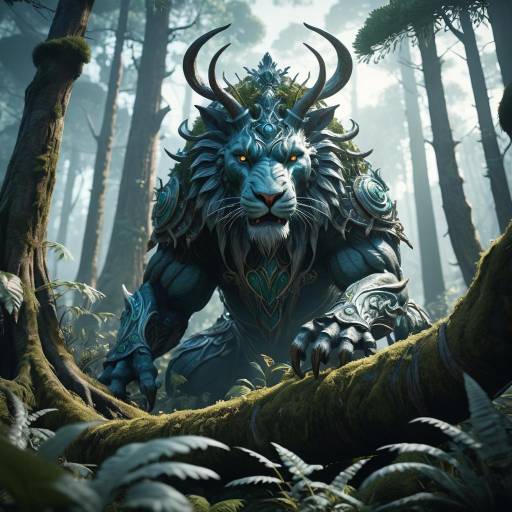 Epic Clash of Fantasy Creatures in Forest