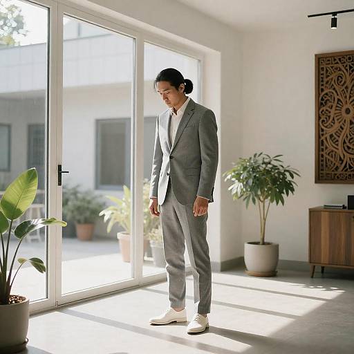 Stylish Asian Man in Sunlit Room