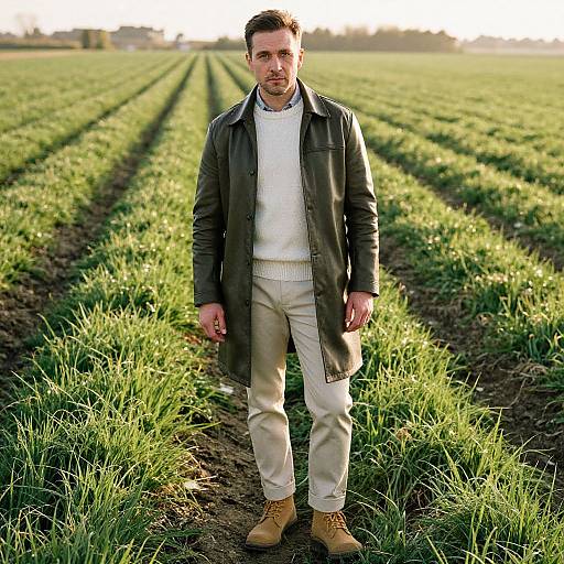 Stylish Man in Sunlit Field Outfit