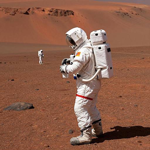 Astronaut on Cratered Martian Surface