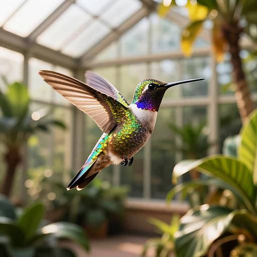 Iridescent Hummingbird in Glass Conservatory