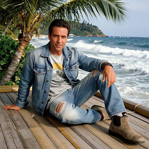 Casual Coastal Style with Piercing Gaze