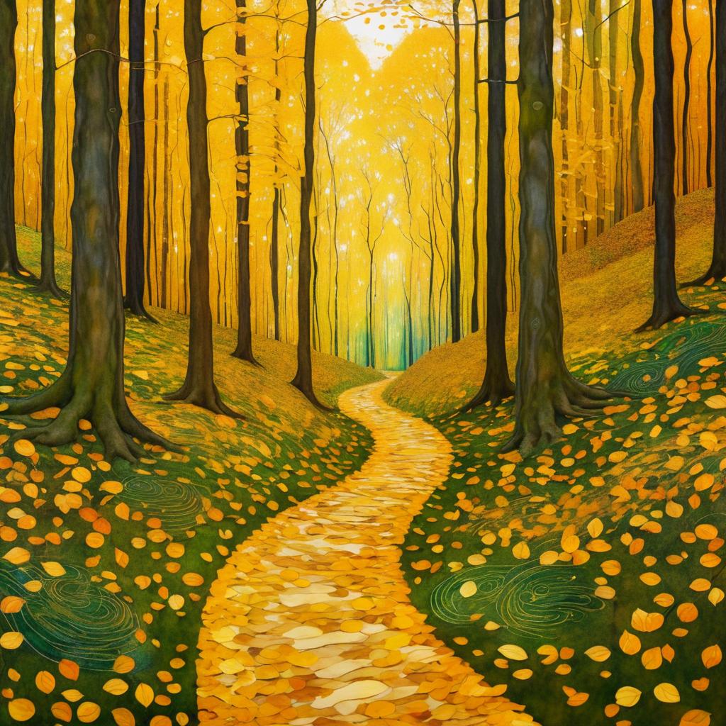 Serene Autumn Trails in Klimt Style