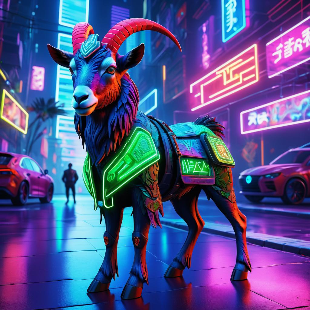 Cyberpunk Goat in Futuristic Cityscape