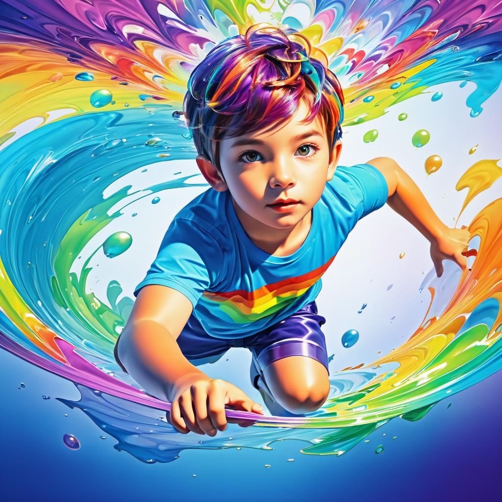 Vibrant Boy in Colorful Water Masterpiece