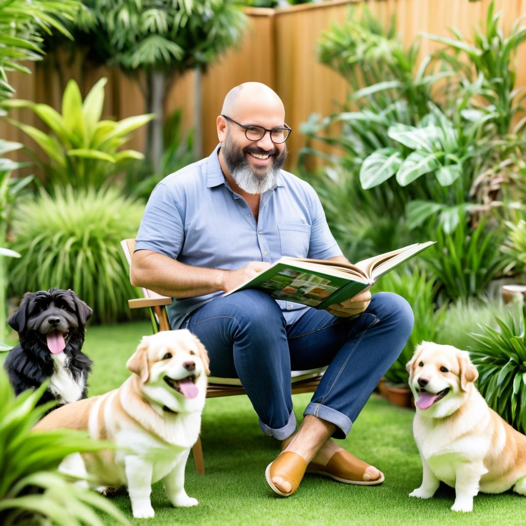 Joyful Man Reading to Happy Dogs