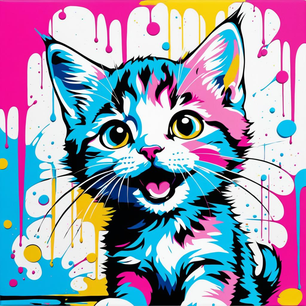 Playful Kitten in Dynamic Pop Art Style