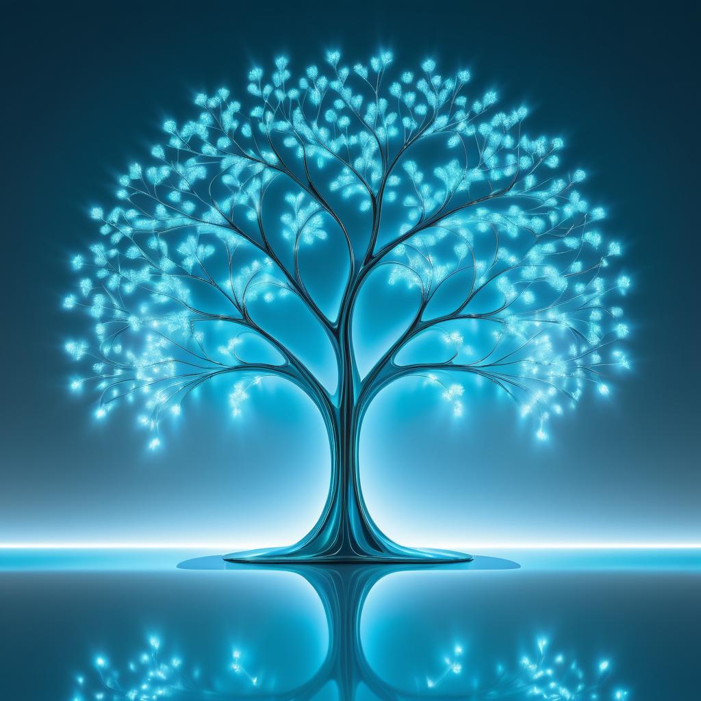 Futuristic Cyan Tree Light Painting