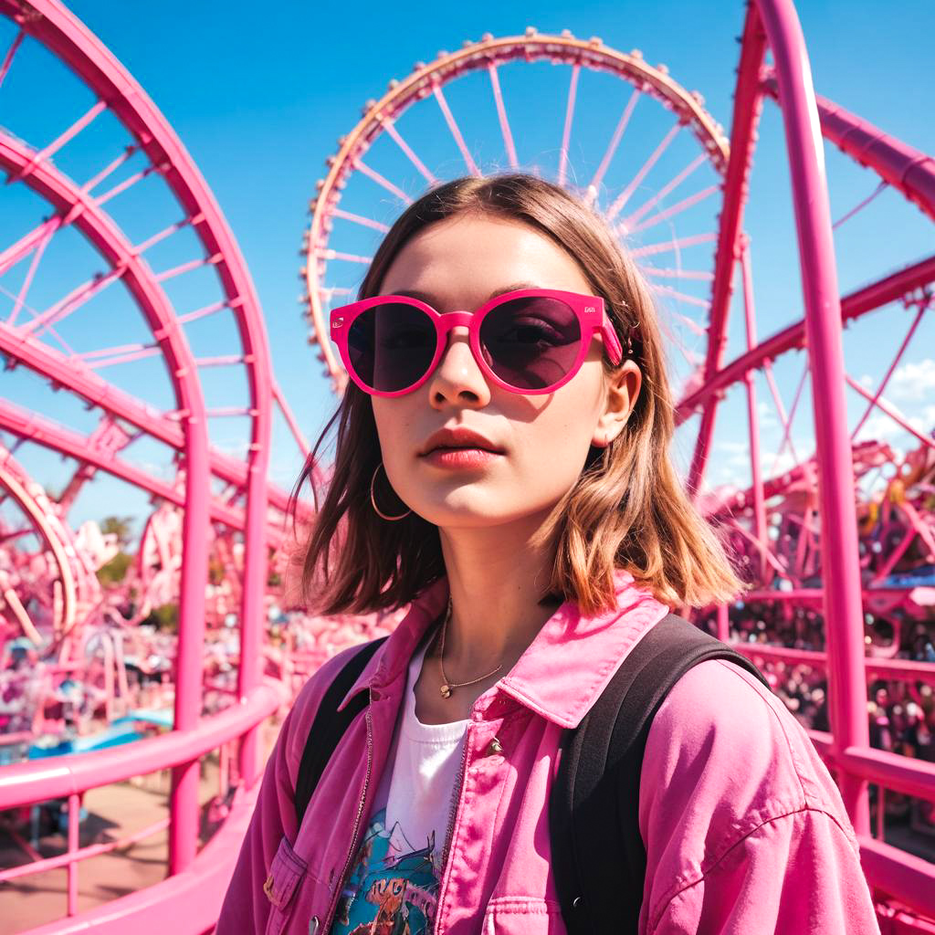 Teenage Girl at Vibrant Amusement Park