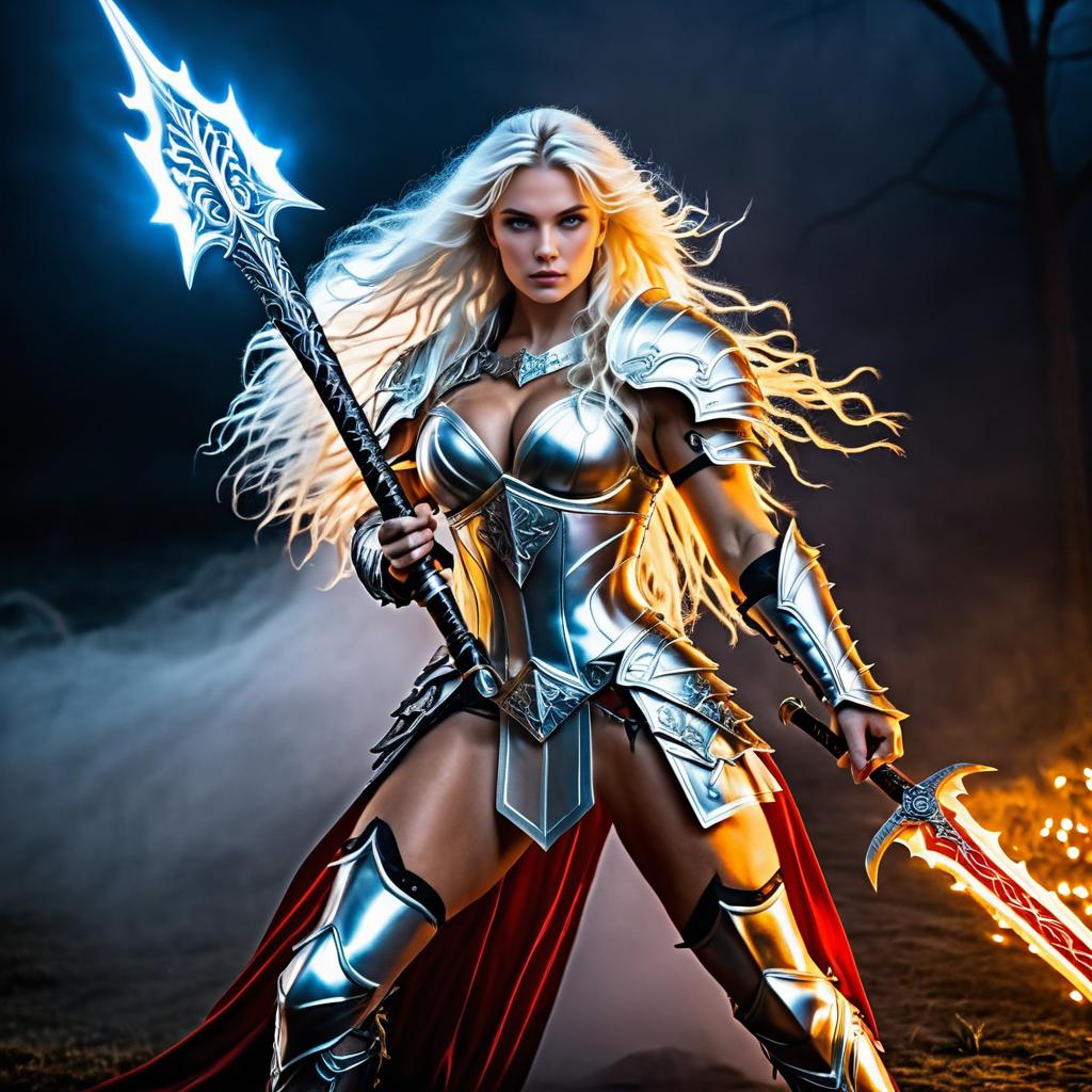 Norse Goddess Warrior in Fiery Battle