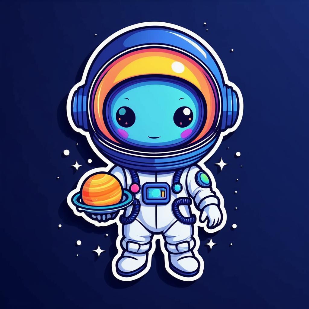 Kawaii Alien with Planet Sticker Design