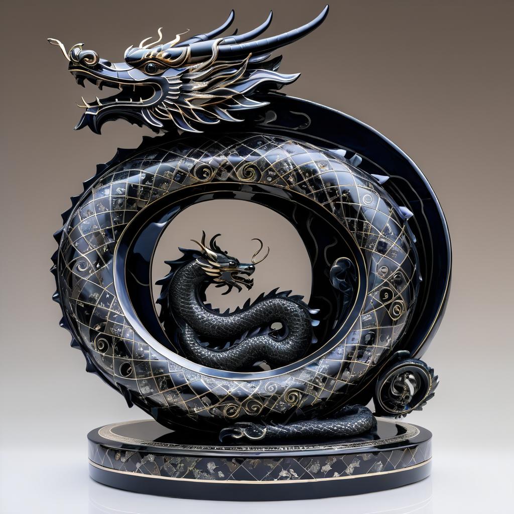 Surreal Obsidian Dragon Sculpture by Klimt