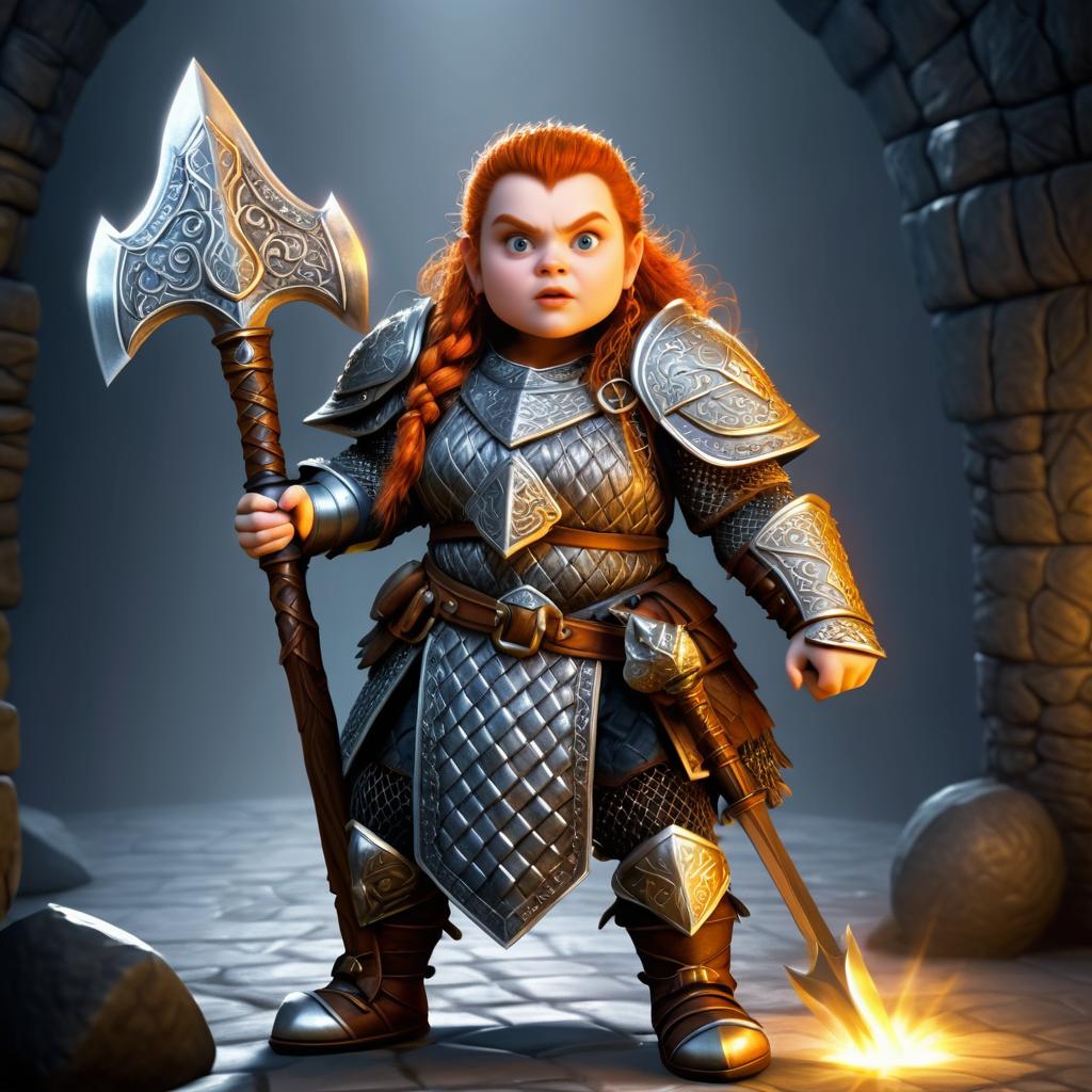 Surprised Female Dwarf in Chainmail