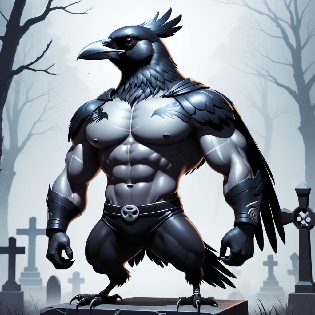 Kawaii Buff Crow in Misty Graveyard