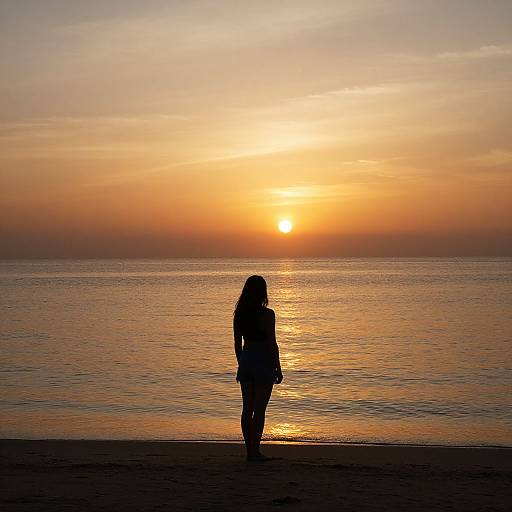 Woman Silhouette at Sunset Beach