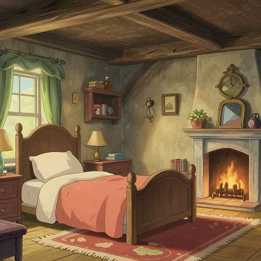 Ghibli-Style Cozy English Manor Bedroom