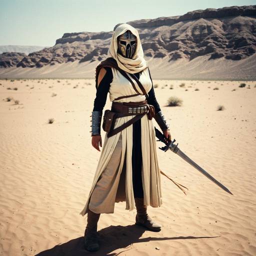Woman in Tusken Raider Cosplay in Desert