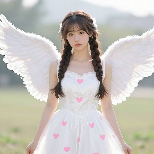 Braided Angel in Heart-Adorned Dress