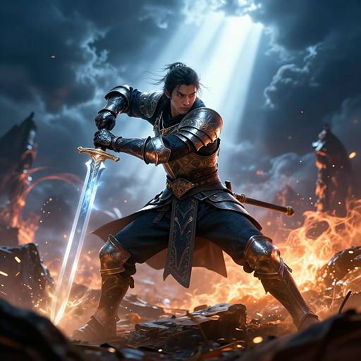 Brave Warrior in Enchanted Battlefield