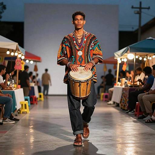 Vibrant Street Percussionist on Runway