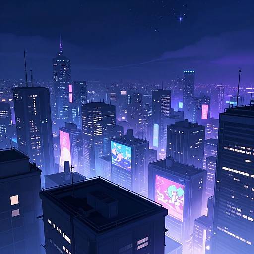 Cyberpunk Rooftop Night Skyline