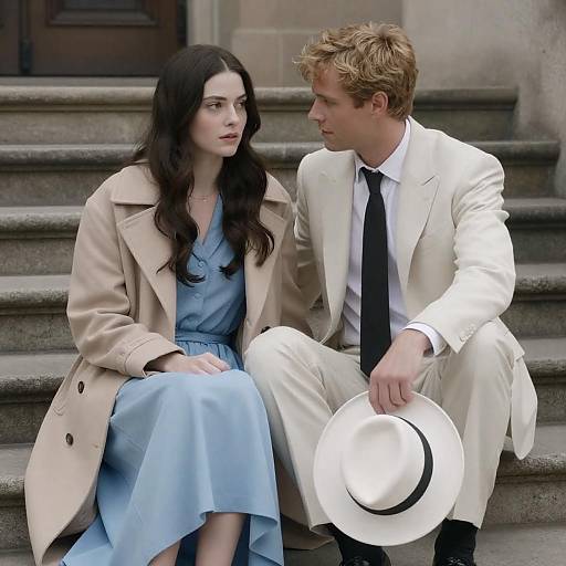 Romantic Moment on Stone Steps