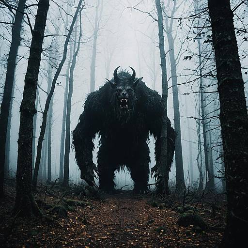 Fog-Covered Beast in Dark Forest