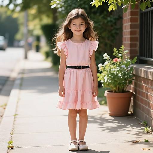 Young Girl in Pink Dress Outdoors