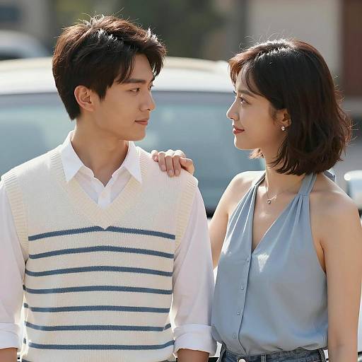 Young couple standing close outdoors