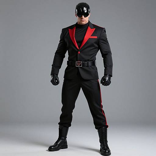 Muscular Man in Black Suit with Helmet