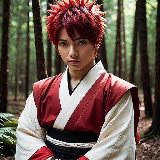 Anime-Inspired Gaara Cosplay in Forest