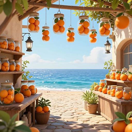 Whimsical Coastal Marketplace Scene