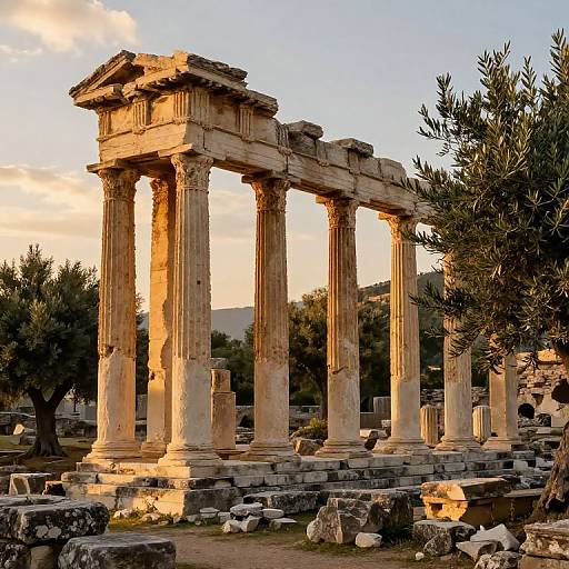 Ancient Greek Ruins at Sunset