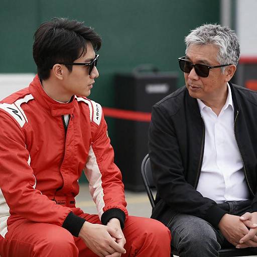 Two Men Engaged in Outdoor Conversation