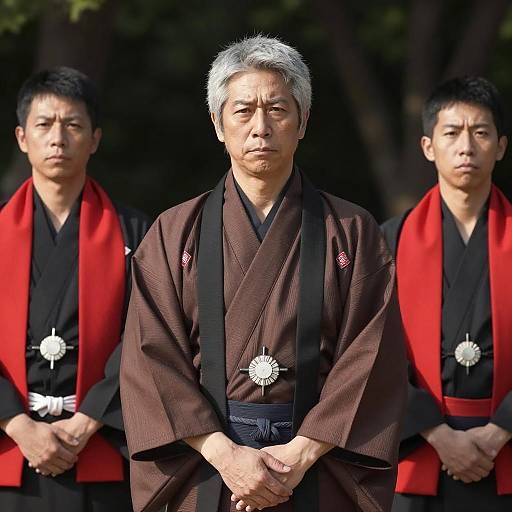 Three Asian Men in Traditional Japanese Kimono
