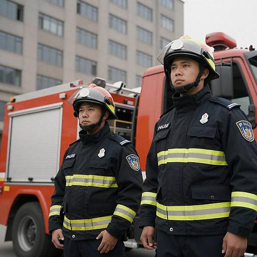 Two Police Officers by Fire Truck