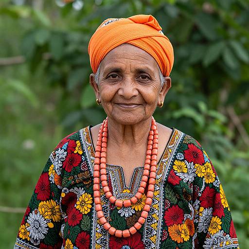 Elderly Woman in Vibrant Traditional Attire