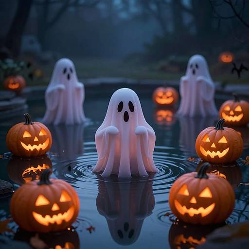 Ghostly Jack-o'-Lanterns on Water